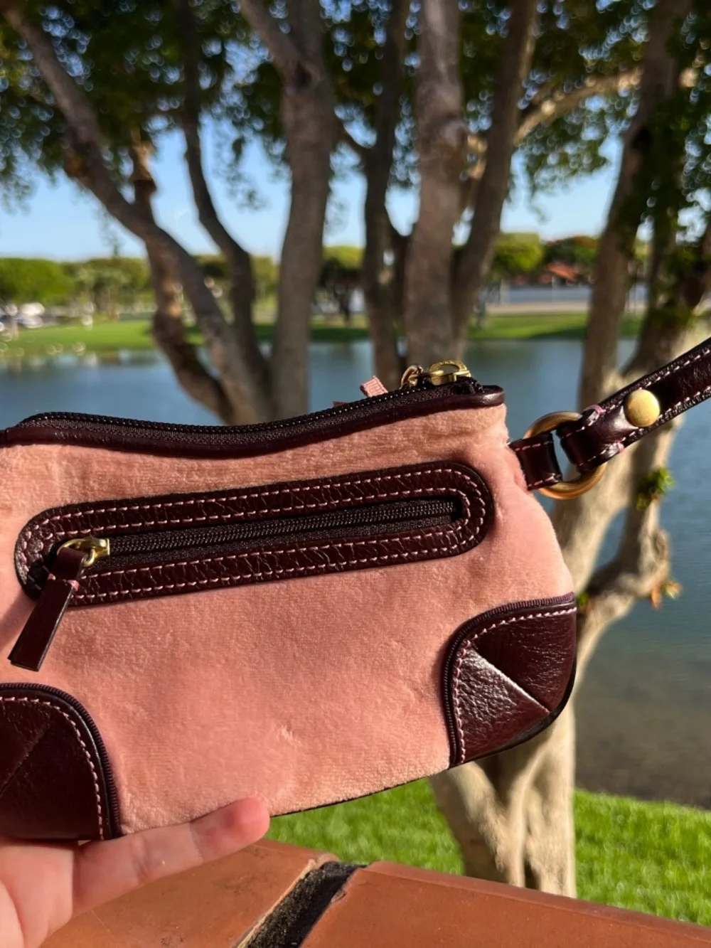 VINTAGE Y2K JUICY COUTURE ROSE EMBROIDERED VELOUR WRISTLET PINK BROWN RARE